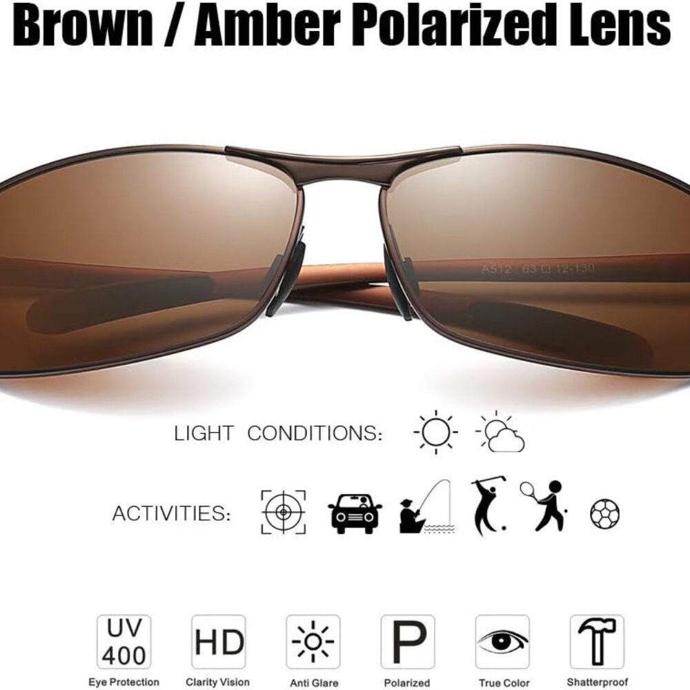 Rectangular Polarized Sunglasses Al-Mg Alloy Temple Spring Hinge UV400 - Picture 2 of 6